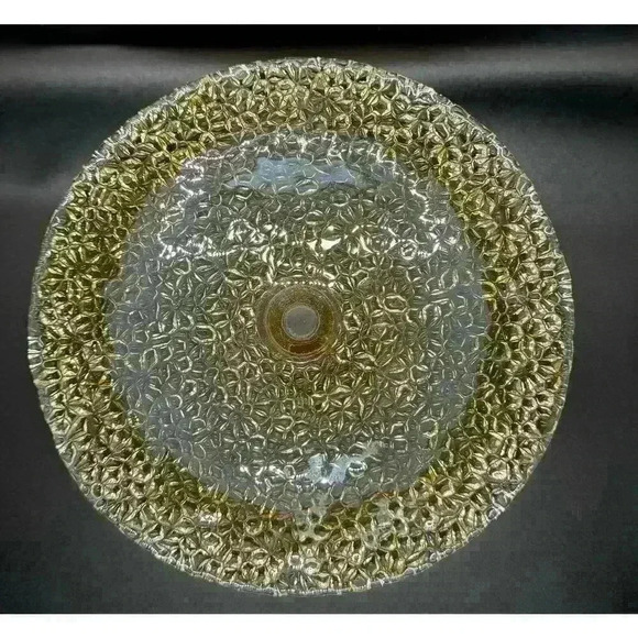Vetropuro Gold Amber Glass 8 1/4” Diameter Pedestal Textured Dessert Stand Plate - Picture 8 of 9